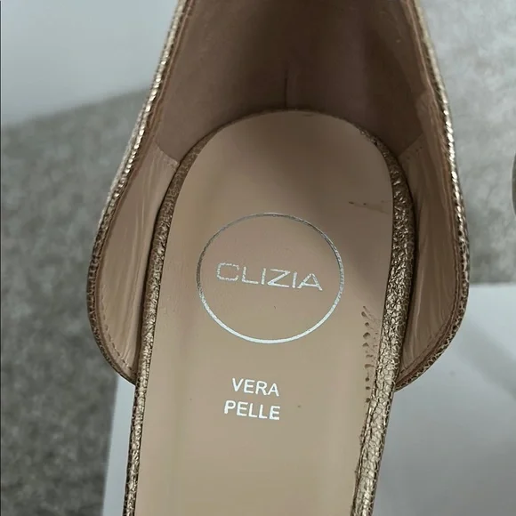 Vera Pelle Gold Heels Classic Peep-Toe Design - NEW - Picture 6 of 6